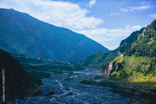Fototapeta Naklejka Na Ścianę i Meble -  Georgian military road, Caucasus mountains. Beautiful mountainous area with a river.