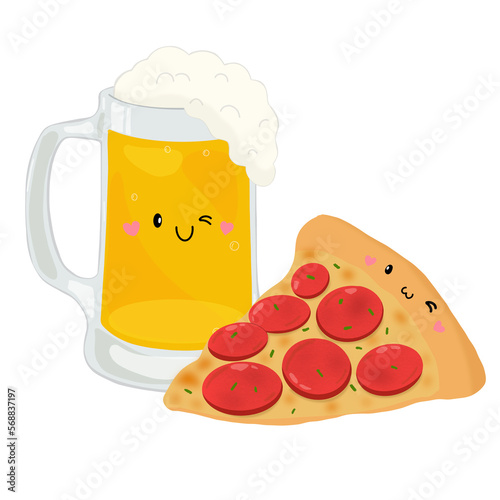 Konstfotografi Cute beer and pizza cartoon