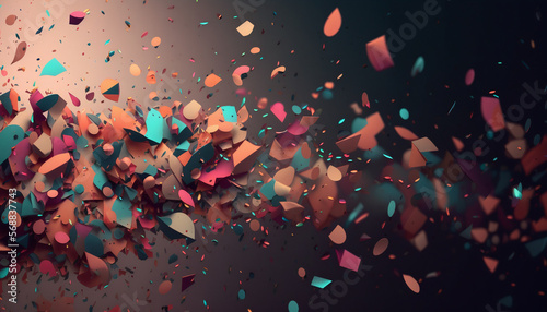 Abstract background with pieces of colorful confetti, different colors of the pieces. AI Generative.