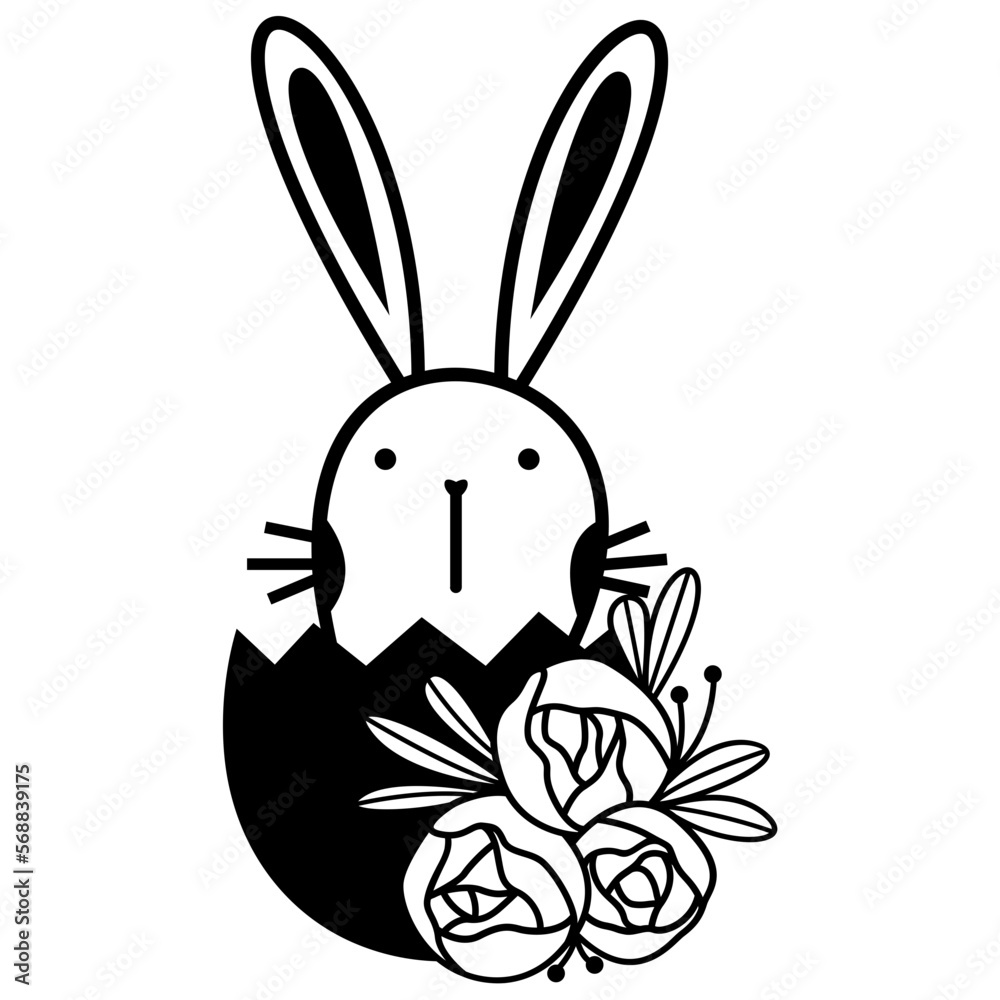 Easter bunny with roses flower svg, Spring, Bunny face Easter bunny with roses flower svg, Spring, Bunny face