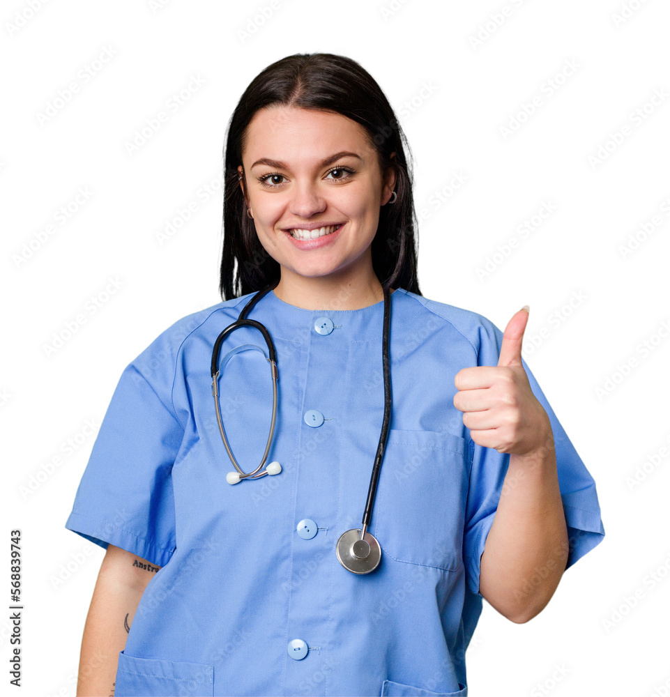 Young nurse woman isolated smiling and raising thumb up Young nurse woman isolated smiling and raising thumb up