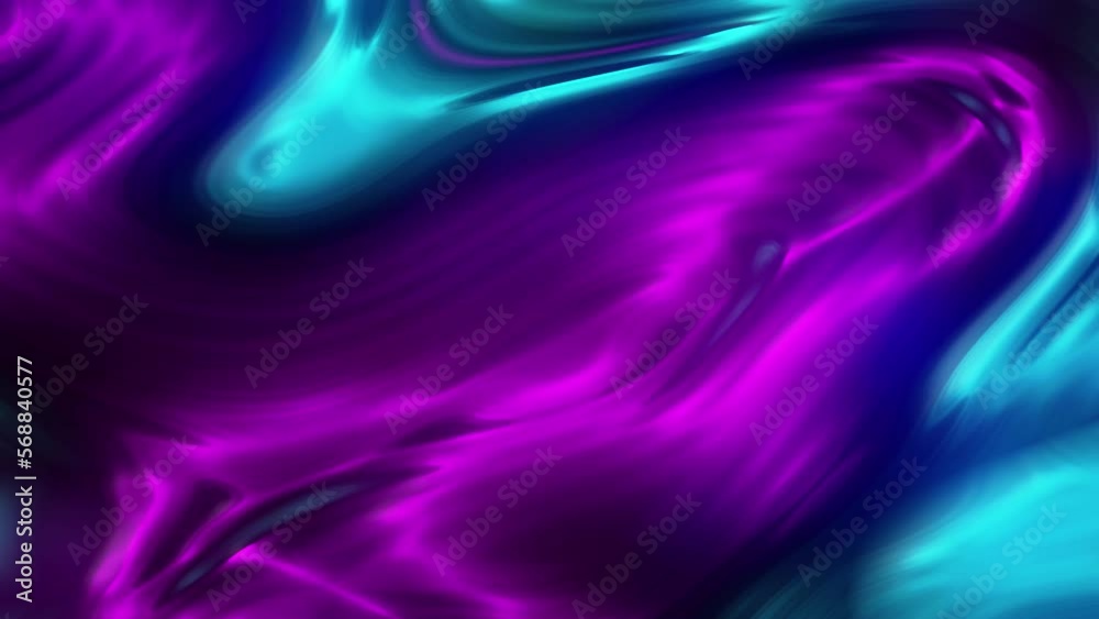Digital abstract animation of cyan and magenta colors warping on glass translucent background