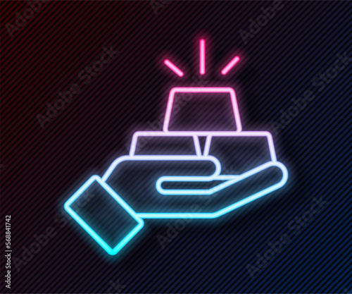 Glowing neon line Gold bars icon isolated on black background. Banking business concept. Vector