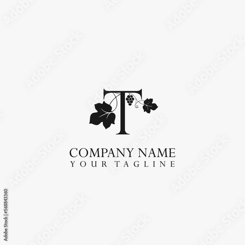 Letter T vector stock logo, abstract grape vector template. Illustration design of elegant logotype vine store on isolated background.
