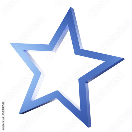 Blue Star 3d Render lucky star isolated no background. 3D rendering. minimal design.