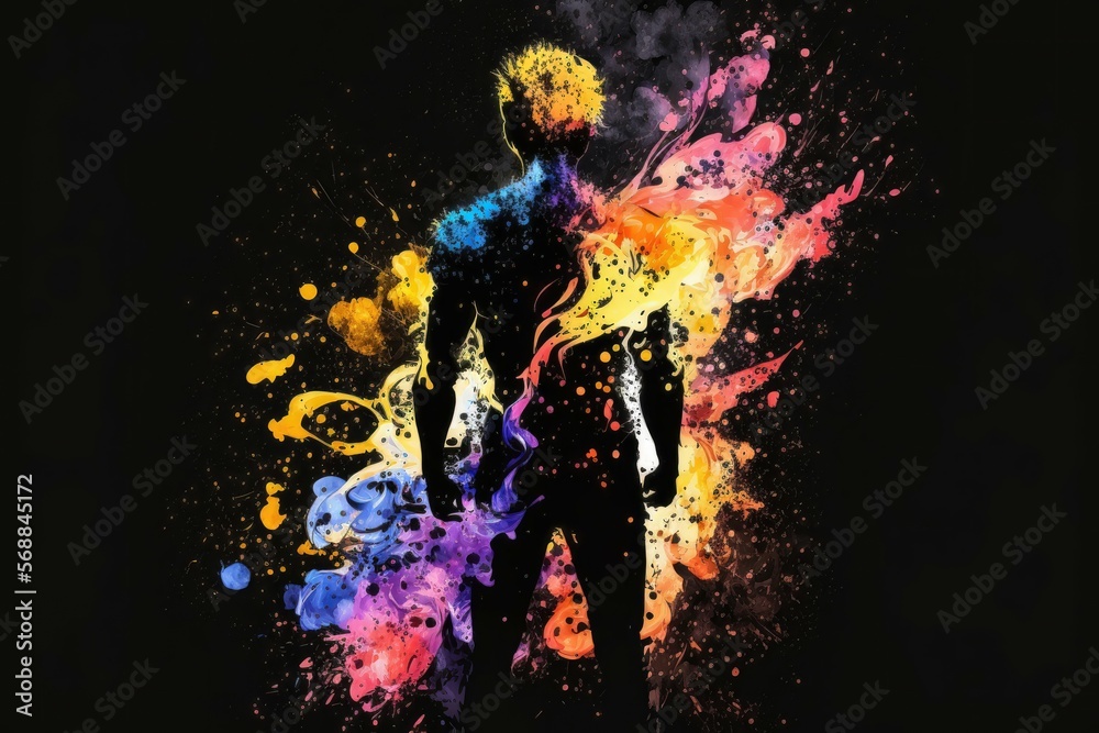 Fiery creativity as human standing silhouette. Generative AI Fiery creativity as human standing silhouette. Generative AI