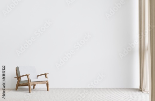 Fototapeta Naklejka Na Ścianę i Meble -  big white living room.interior design,big chair,wooden table,carpet wall for mock up and copy space