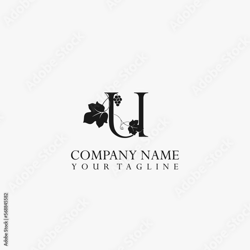 Letter U vector stock logo, abstract grape vector template. Illustration design of elegant logotype vine store on isolated background.