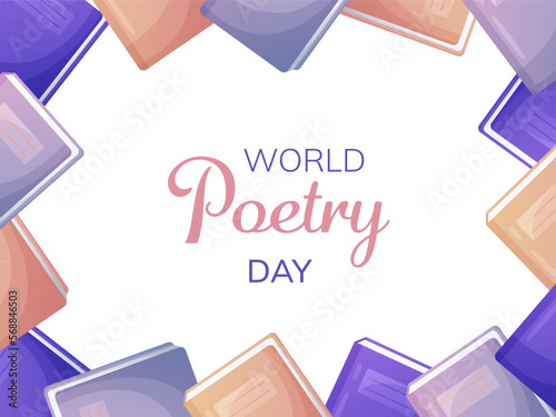 World Poetry Day banner. Poster with books