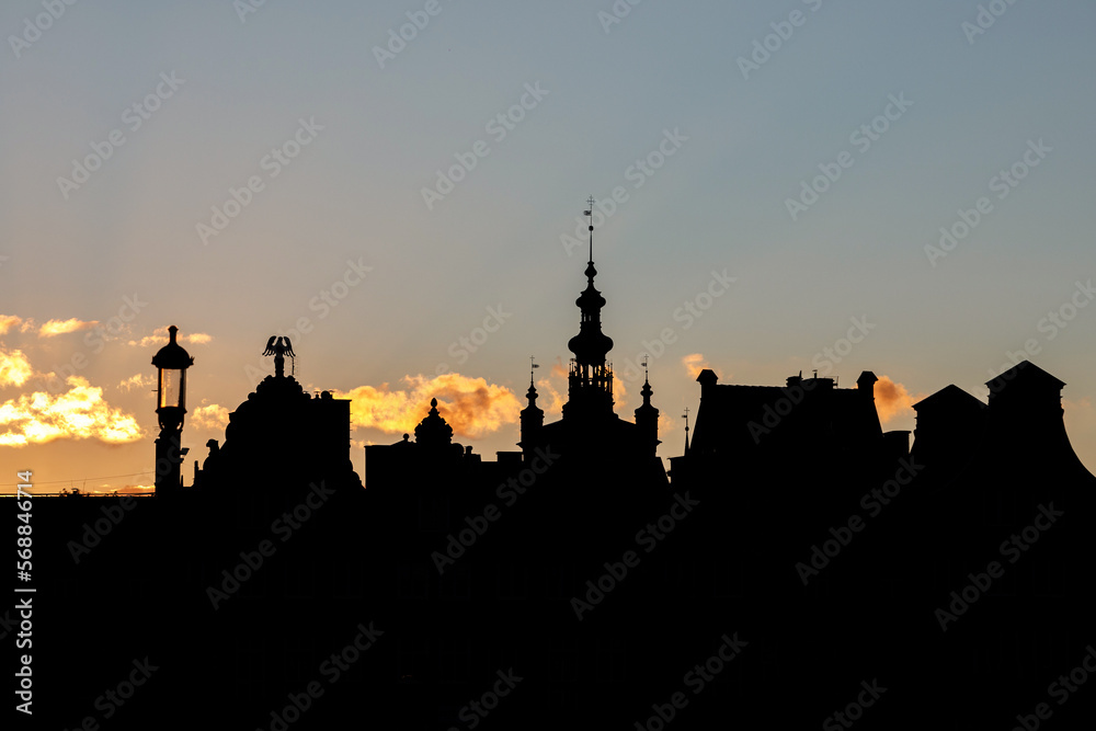 City silhouette, the panorama of Gdansk, Poland
