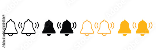 Notification bell icon. Alarm symbol. Ringing bell and notification for clock and smartphone. Incoming inbox message sign. Vector illustration