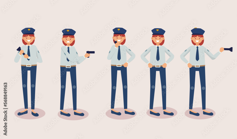 Set of police man in cartoon characters differrent actions vector