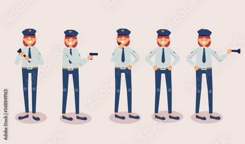 Set of police man in cartoon characters differrent actions vector