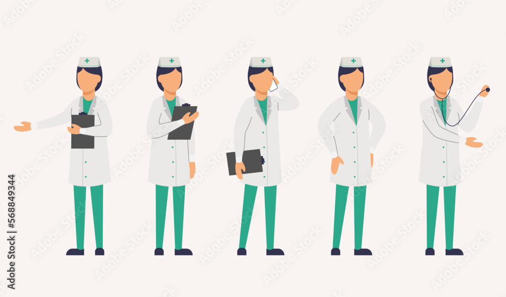 Set of medical personal in uniform in cartoon character flat vector Set of medical personal in uniform in cartoon character flat vector