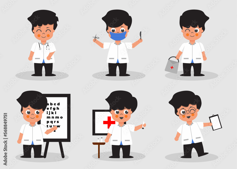 Set of docter in cartoon character flat vector Set of docter in cartoon character flat vector