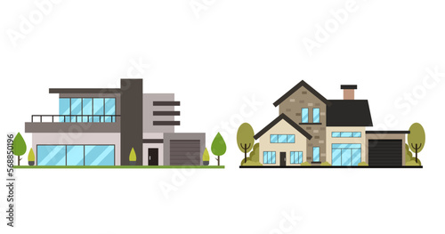 Set of Set of different styles residential houses flat vector
