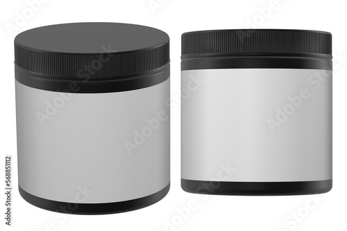 Realistic 3D black jars rendering mockup on white background