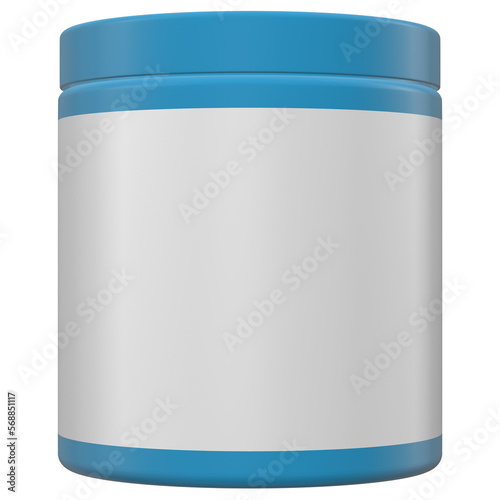 Realistic 3D blue jar rendering mockup on white background