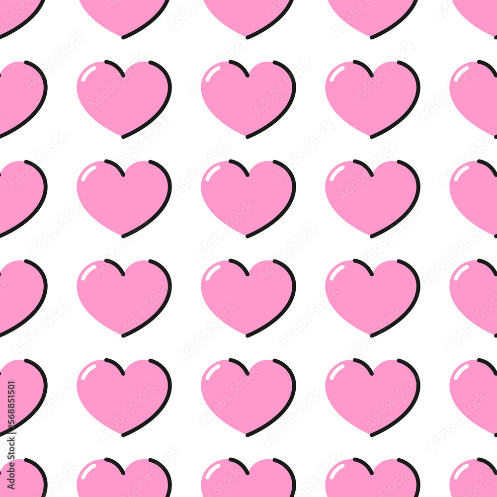Pink hearts on white background. Vector seamless pattern. Best for textile, wallpapers, wrapping paper, package and St. Valentine's Day decoration.