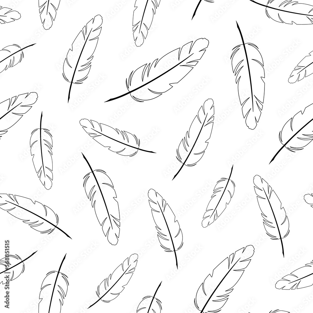 Flying feathers. Black and white vector seamless pattern. Best for textile, wallpapers, wrapping paper and home decoration. Flying feathers. Black and white vector seamless pattern. Best for textile, wallpapers, wrapping paper and home decoration.