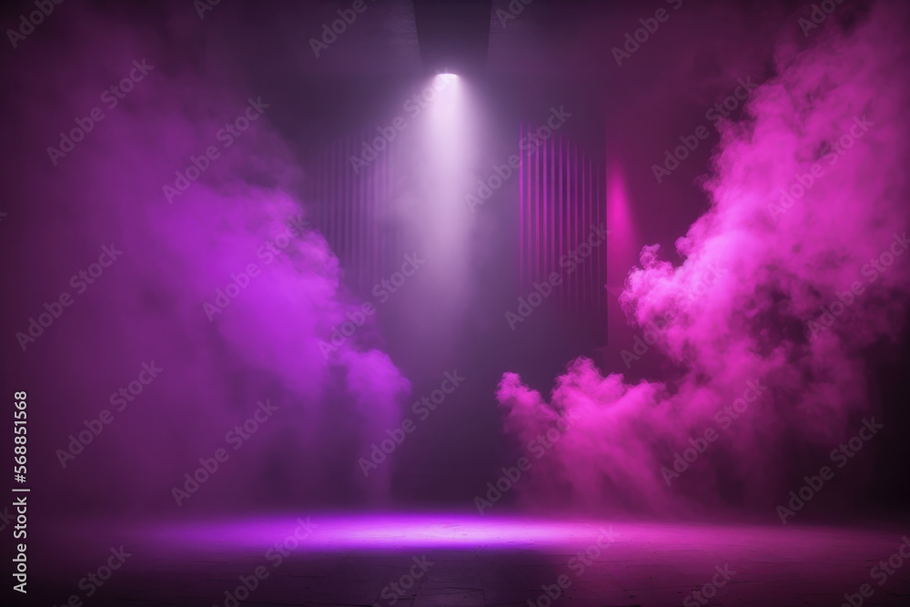 Dark scene purple neon with lights and smoke created with Generative AI Technology, ai, generative