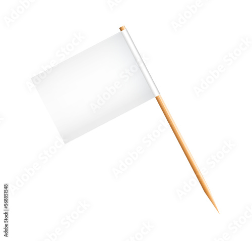 Toothpick flags. Wooden toothpicks with white paper flag. Location mark, map pointer. Vector photo