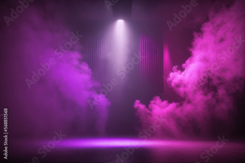 Dark scene purple neon with lights and smoke created with Generative AI Technology  ai  generative