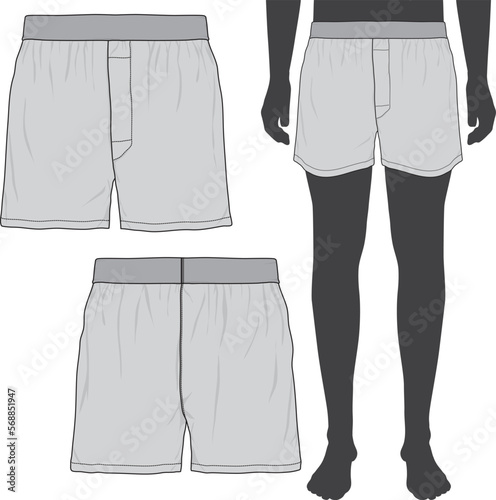 MENS BOXER PANTY FASHION BLANK FLAT SKETCH MODEL TEMPLATE SET MOCKUP	
