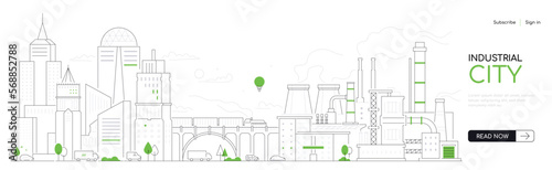 Industrial city - modern thin line design style vector banner