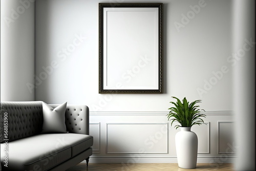 Photo frame in living room minimalist design, Made by AI,Artificial intelligence