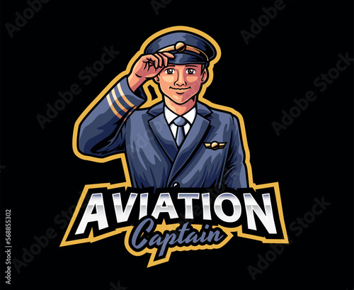 Pilot Aviation Professional Mascot Logo Design. Experienced Pilot Ready for Adventure Mascot Illustration