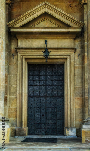 Metal medieval beautiful door. Church of the Conversion of Saint Paul in Krakow.