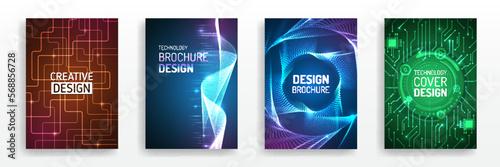 Technology covers corporate documents. Layout template science designs. Brochure, flyer, book, annual report. Blue hi-tech vector illustrations for business presentations. Futuristic business posters.