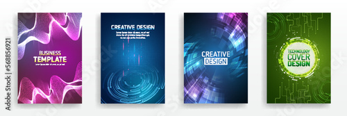 Brochure, flyer, book, annual report. Blue hi-tech vector illustrations for business presentations. Futuristic business posters. Technology covers corporate documents. Layout template science designs.