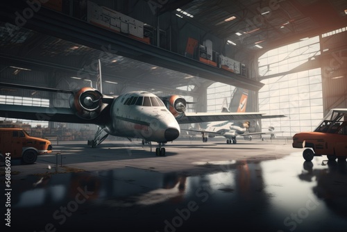 Wallpaper Mural Airplane parking inside the hangar in airport, generative ai Torontodigital.ca