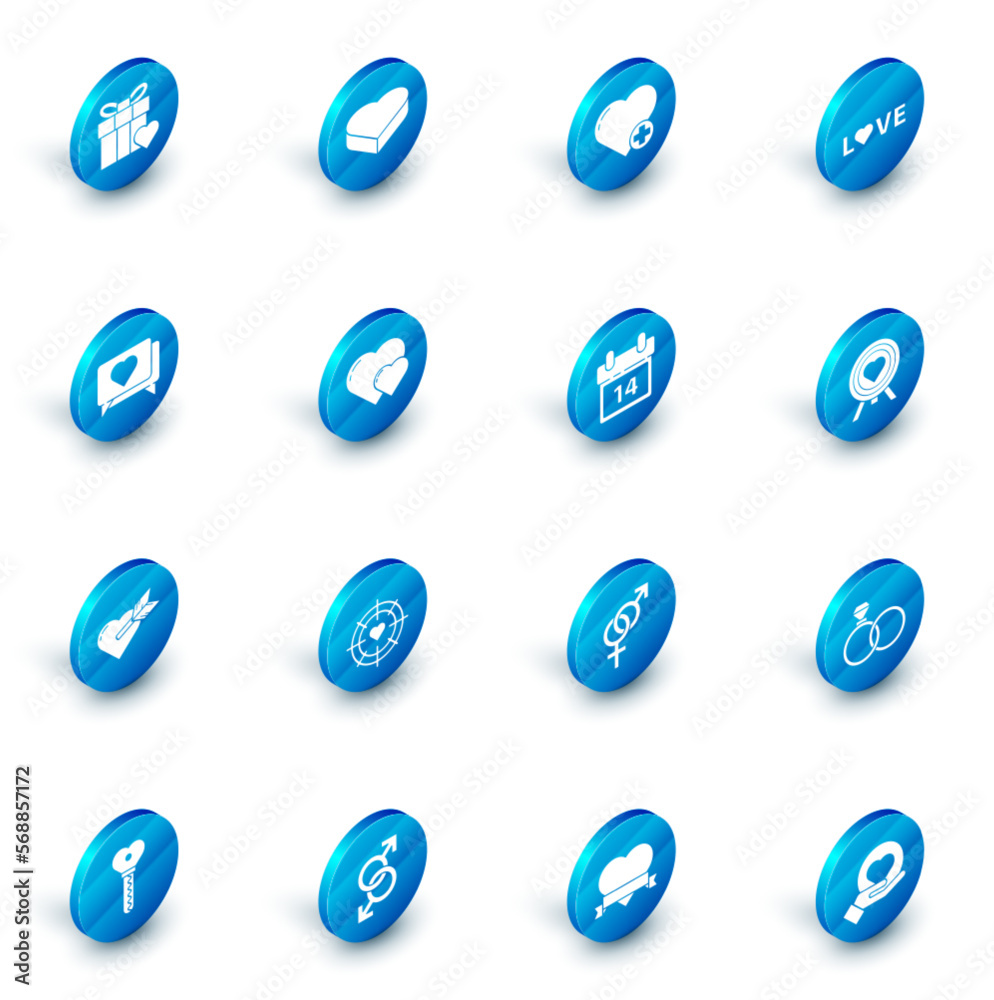 Set Candy in heart shaped box, Heart, Love text, Like, Amour with arrow, the center of darts target aim and Calendar February 14 icon. Vector Set Candy in heart shaped box, Heart, Love text, Like, Amour with arrow, the center of darts target aim and Calendar February 14 icon. Vector