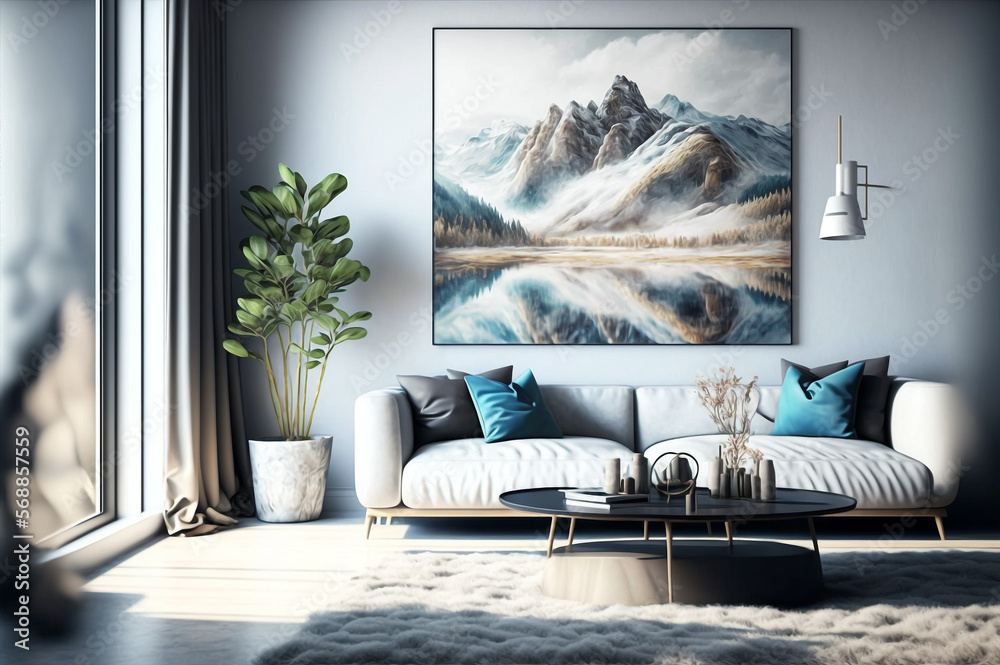 Generative AI luxurious interior design of open space with windows and ...