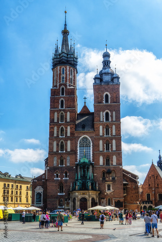 St Mary Basilica in the Main Square of Krakow, Poland.
