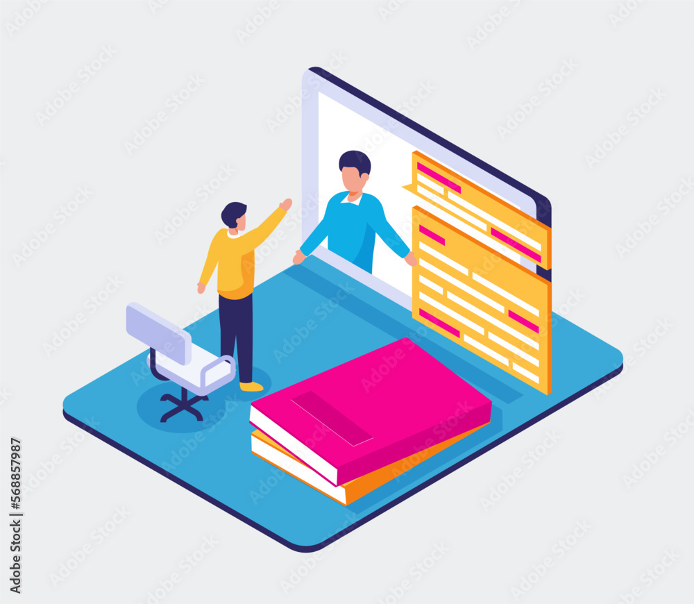 Isometric of Teenagers Learning online concept vector Isometric of Teenagers Learning online concept vector