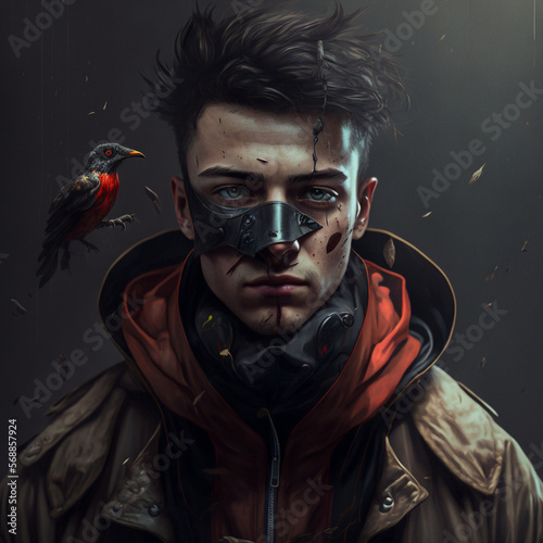 Generative ai post apocalyptic futuristic man hero posing looking camera strong and confident