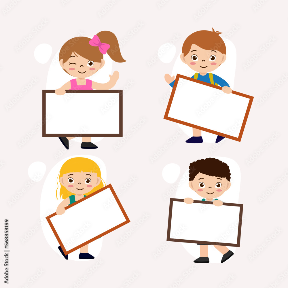 Set of people holding blank board in cartoon character flat vector Set of people holding blank board in cartoon character flat vector