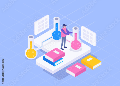 Isometric Visual young medical man working in Lab of the hospital
