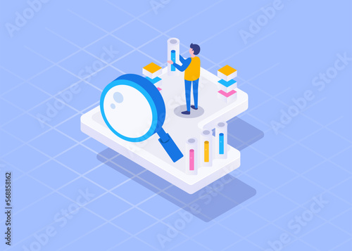 Isometric Visual young medical man research in chemistry lab