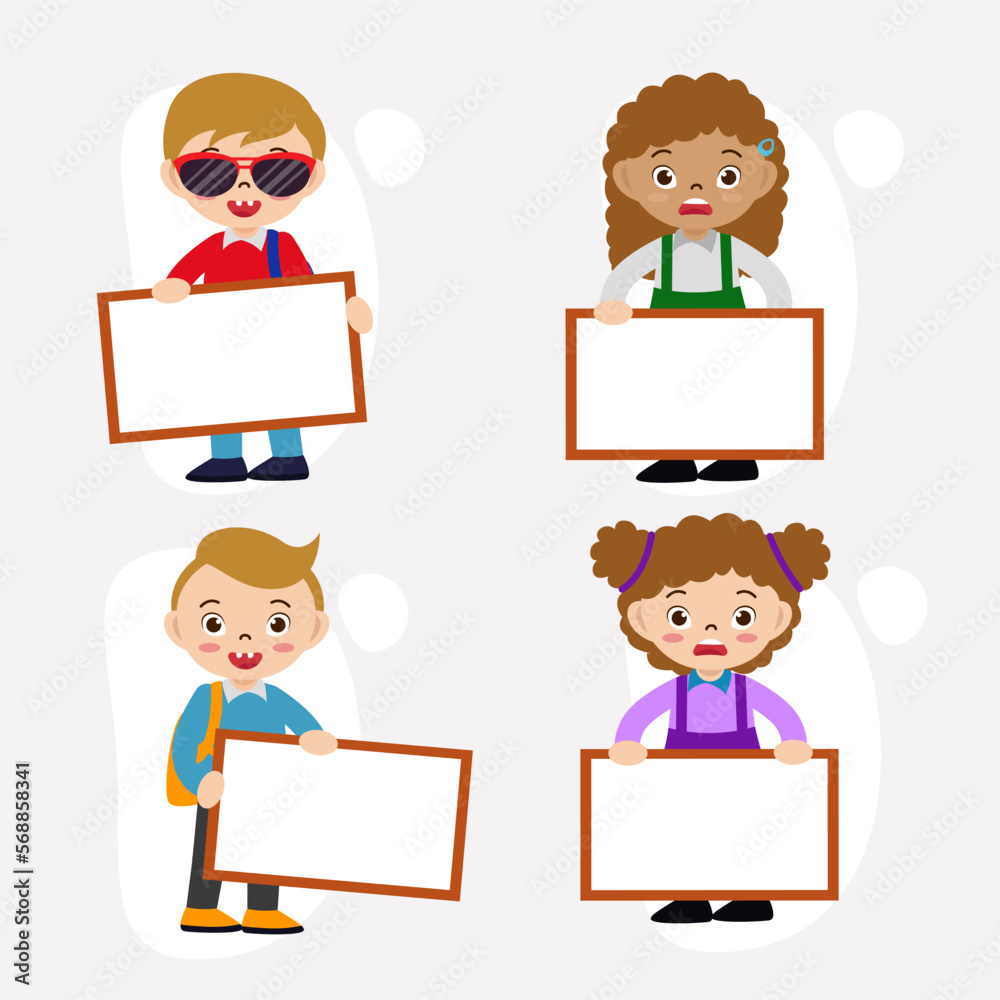 Set of people holding blank board in cartoon character flat vector Set of people holding blank board in cartoon character flat vector