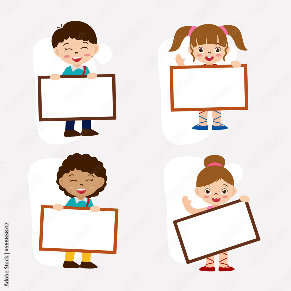 Set of people holding blank board in cartoon character flat vector Set of people holding blank board in cartoon character flat vector