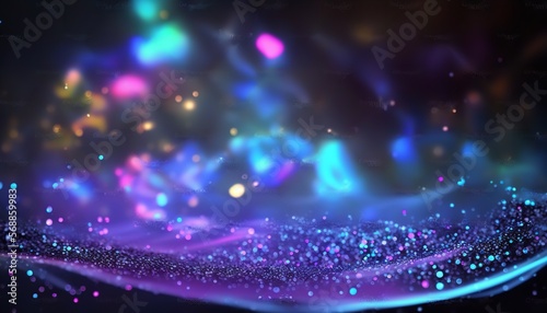 3D rendering out of focus abstract dazzling glitter dark blue backdrop. Generative Ai.