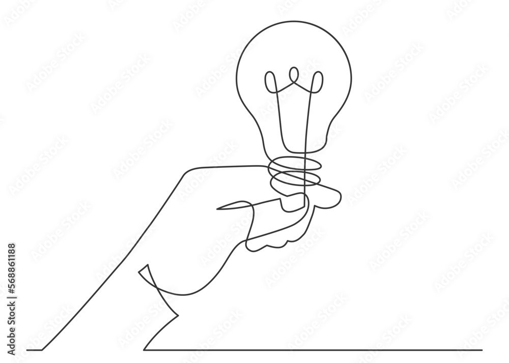 Continuous line drawing of hand holding bulb.
Vector illustration Continuous line drawing of hand holding bulb.
Vector illustration