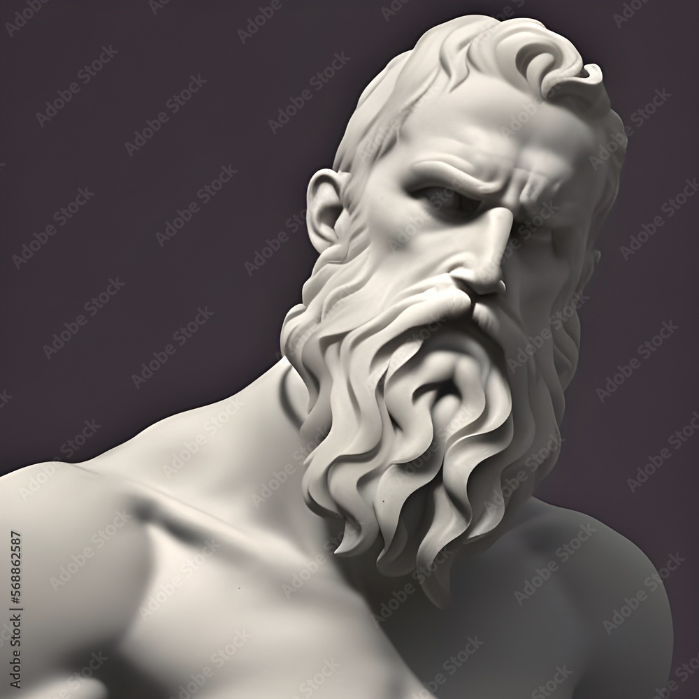 Generative AI image featuring a chiseled white marble statue bust of