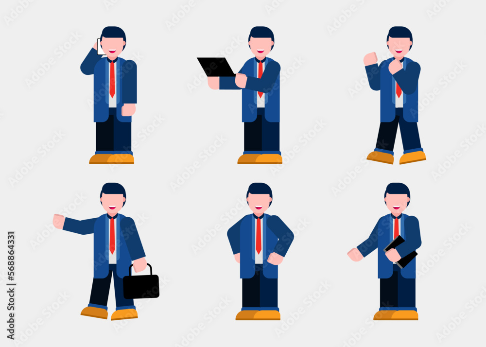 Set of businessman in cartoon characters flat vector Set of businessman in cartoon characters flat vector