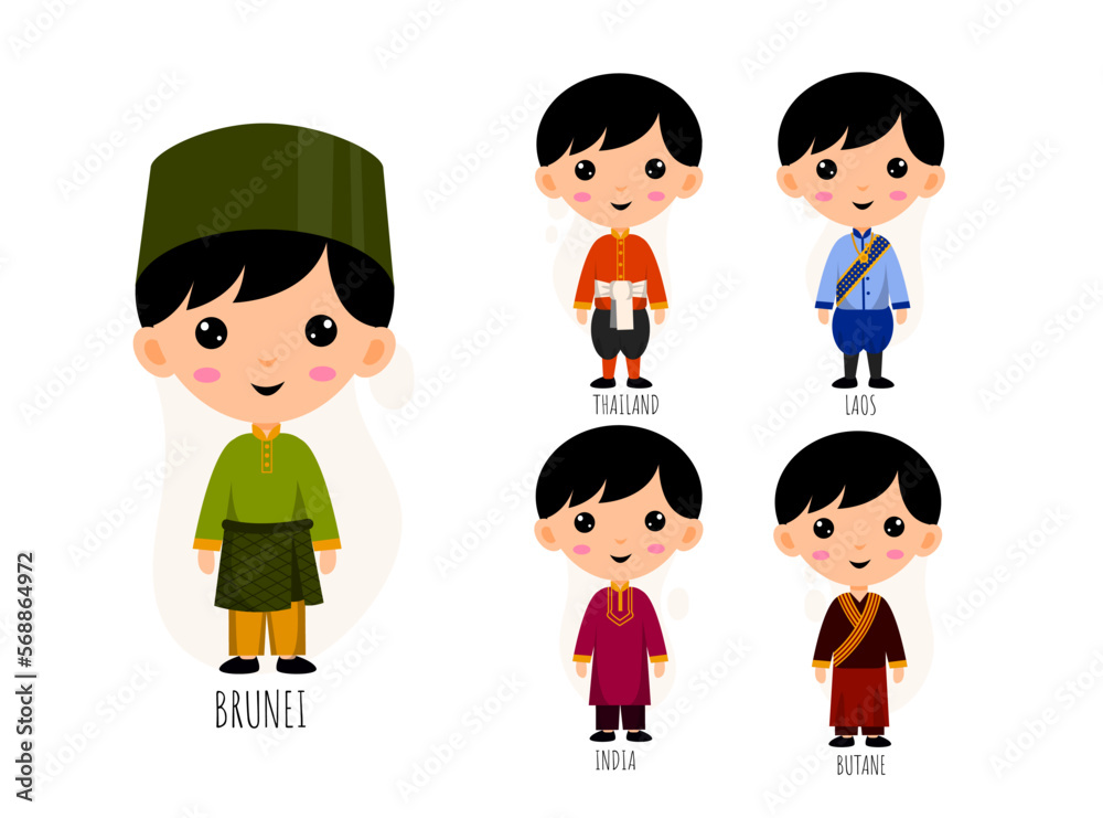 Set Of Man In Traditional Asian Clothing cartoon characters Set Of Man In Traditional Asian Clothing cartoon characters
